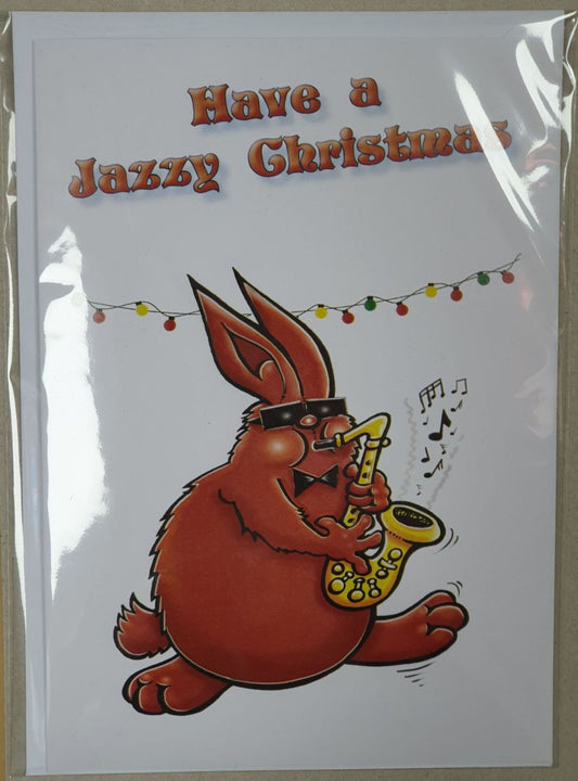 Have A Jazzy Christmas - Garland Greeting Card - Rabbit with Saxophone