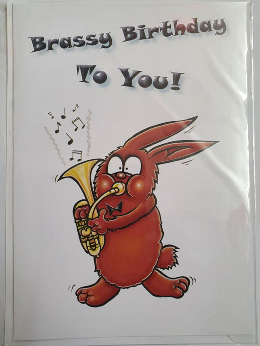 Brassy Birthday To You - Greeting Card - Rabbit with Tenor Horn