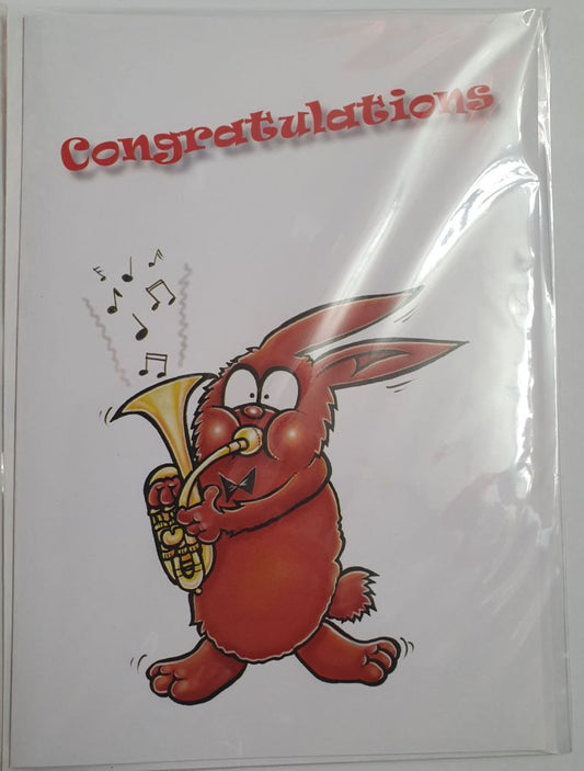 Congratulations - Greeting Card - Rabbit with Tenor Horn