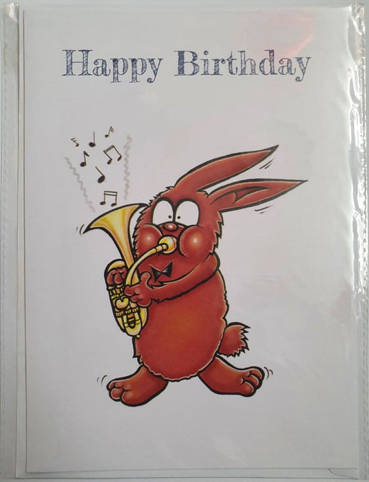 Happy Birthday - Greeting Card - Rabbit with Tenor Horn